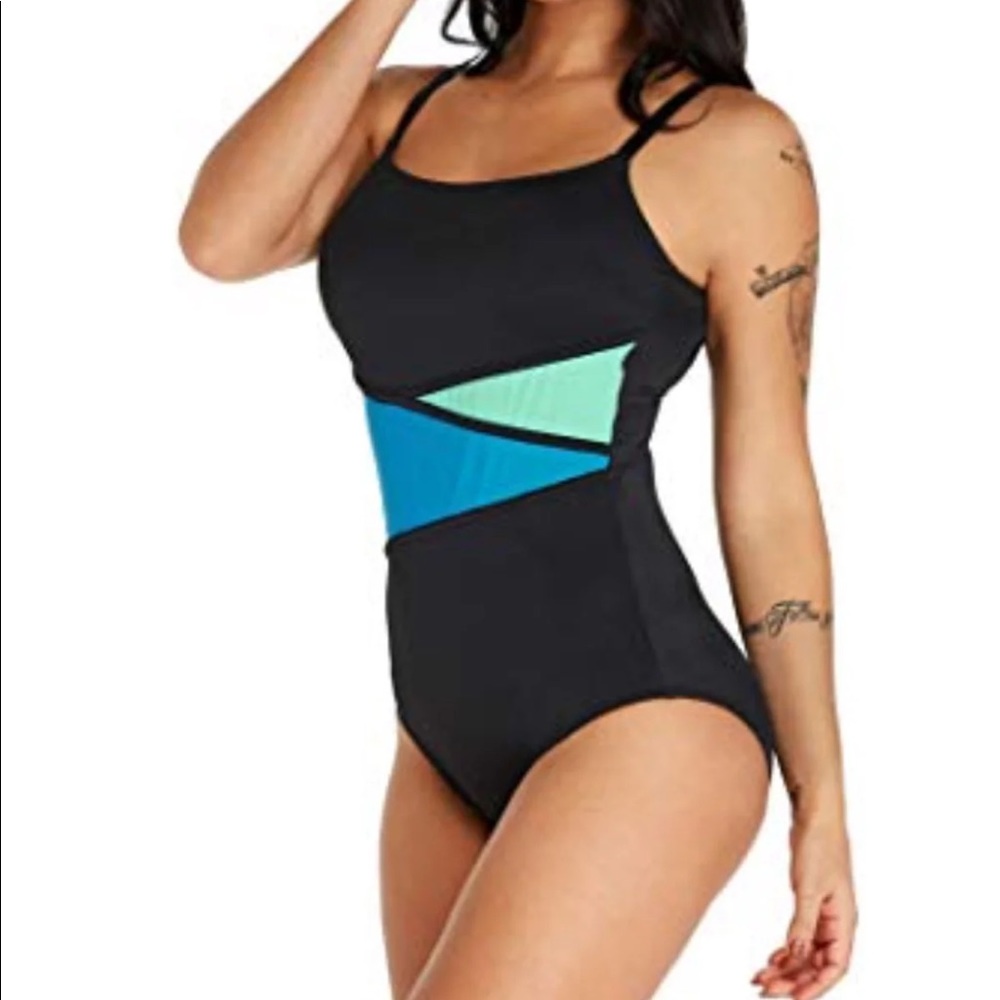New One Piece Black & Blue Swimsuit Small